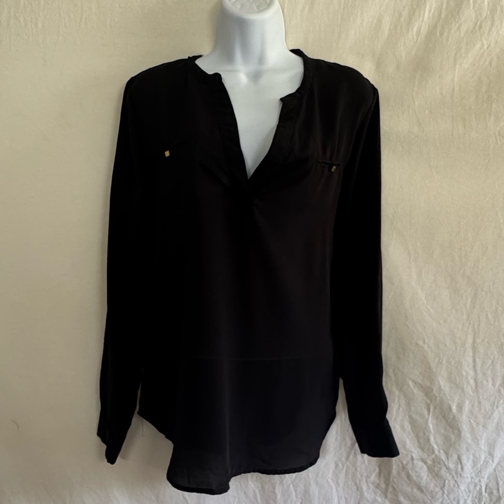 A-24 Mossimo Black Long Sleeve Pullover Blouse Size M